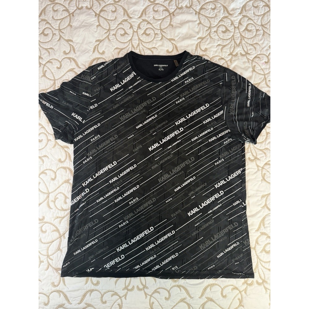 Karl Lagerfeld Paris Men's XL Black Pima Cotton All Over Logo Graphic T-Shirt
